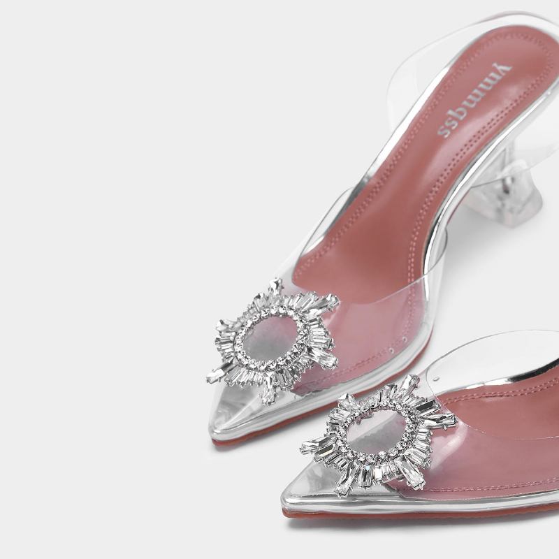 Dame Rhinestone Transparent Slingback Fashion Party Pumps Til Høje Hæle