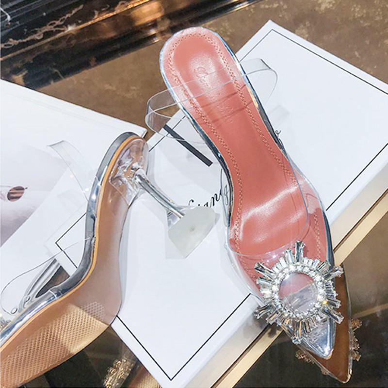 Dame Rhinestone Transparent Slingback Fashion Party Pumps Til Høje Hæle