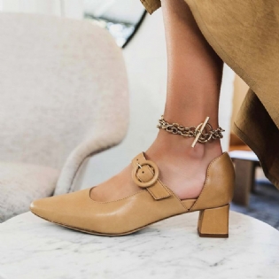 Kvinder Elegant Spidstå Ensfarvet Ankelspænde Slip On Chunky Heel Pumps