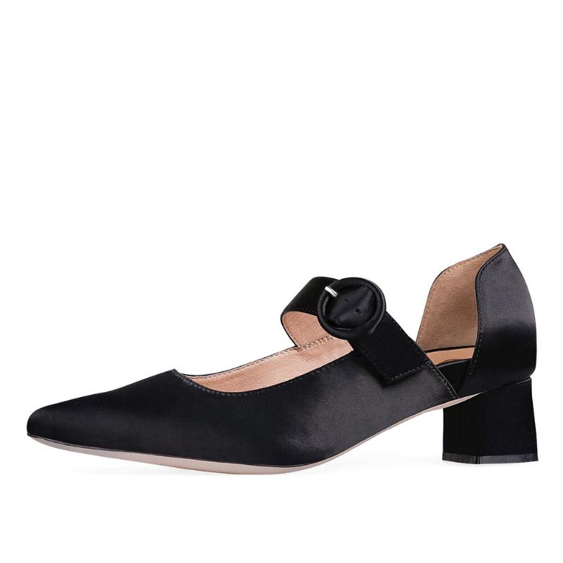 Kvinder Elegant Spidstå Ensfarvet Ankelspænde Slip On Chunky Heel Pumps