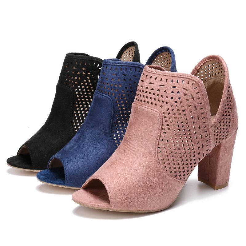 Kvinder Hollow Out Peep Toe Slip On Causal High Heel Office Pumps