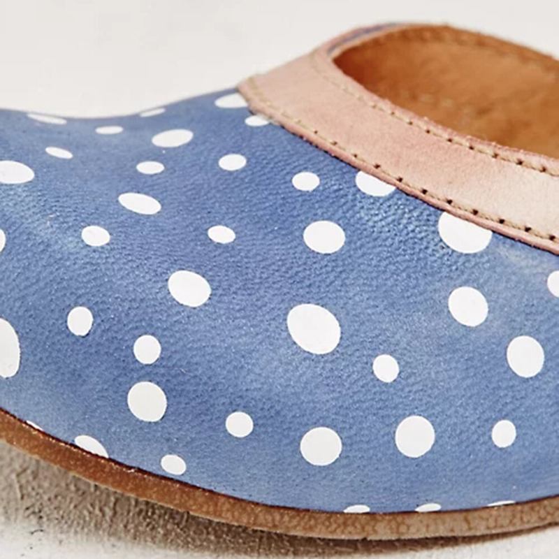 Kvinder Polka Dot Rund Toe Ankelstrop Blok Hæl Casual Comfy Heels Pumps