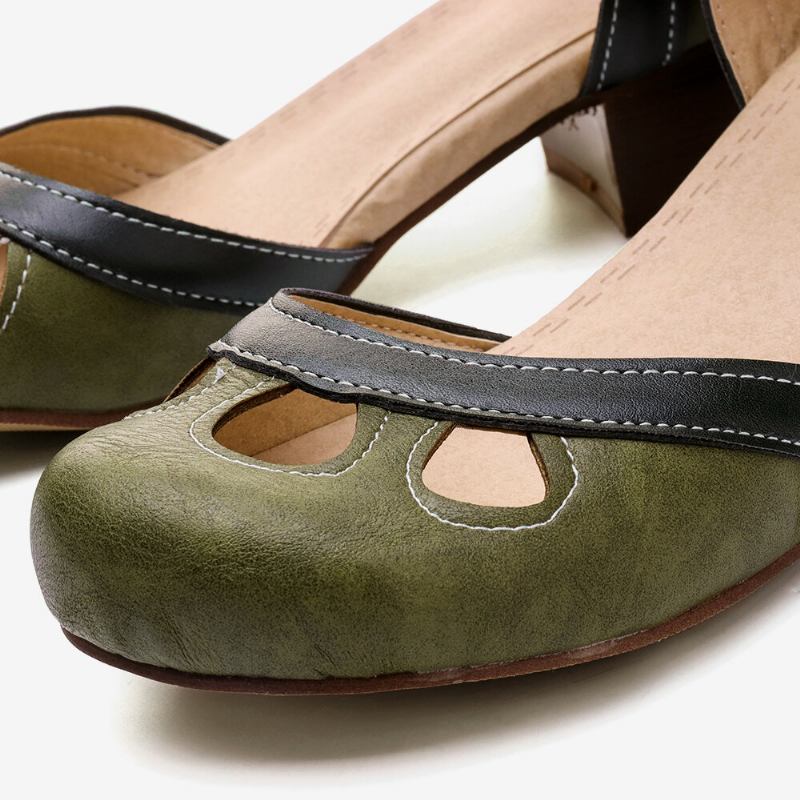 Kvinder Udhulet Farvesøm Plus Størrelse Spænde Chunky Heel Casual Pumps