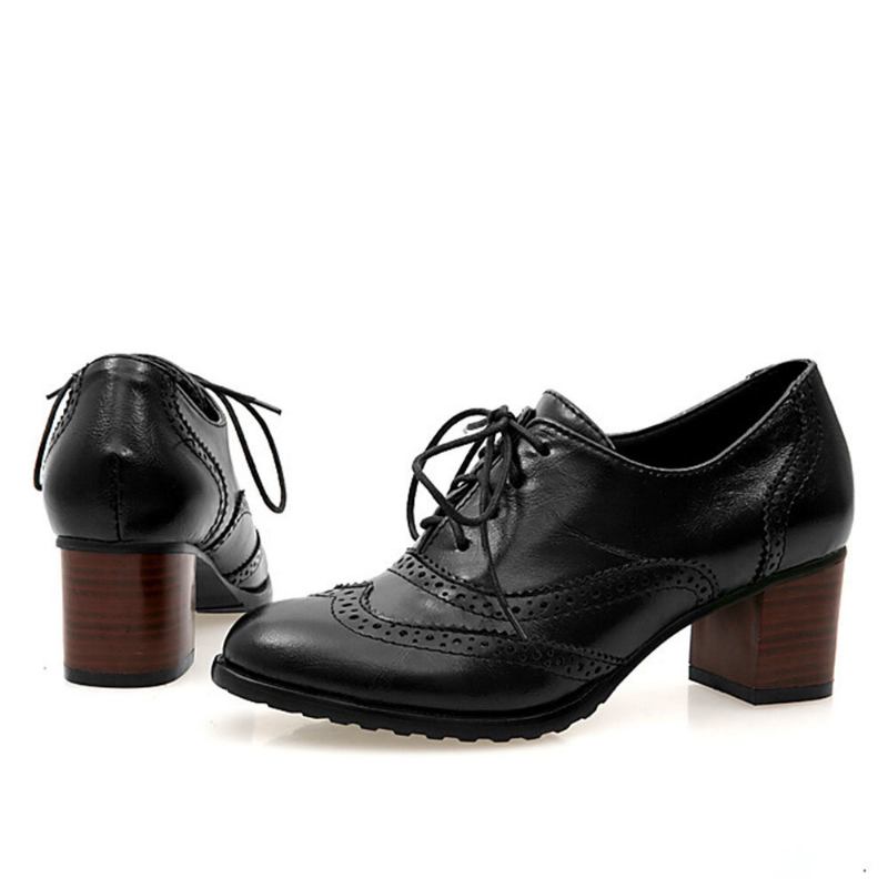 Large Size Dame Snørebånd Behagelige Retro Oxfords Hæle