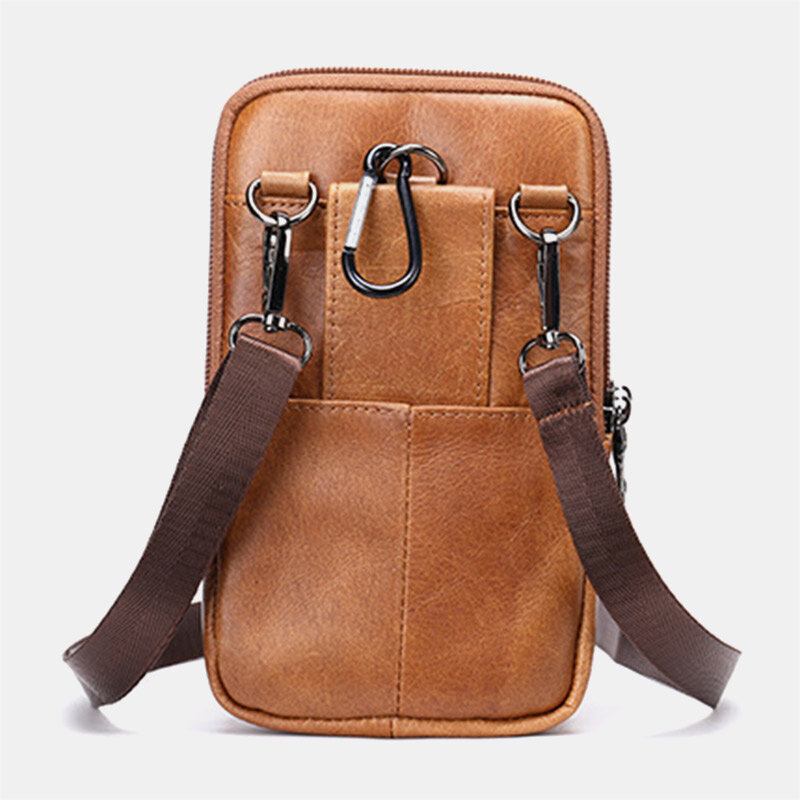 Herre Retro Dobbeltlags Kohud Taljetaske Casual Slidbestandig 6.5 Tommer Telefontaske Bæltetaske Crossbody-taske Skuldertaske