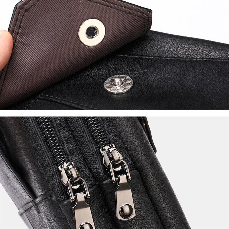 Herre Retro Dobbeltlags Kohud Taljetaske Casual Slidbestandig 6.5 Tommer Telefontaske Bæltetaske Crossbody-taske Skuldertaske