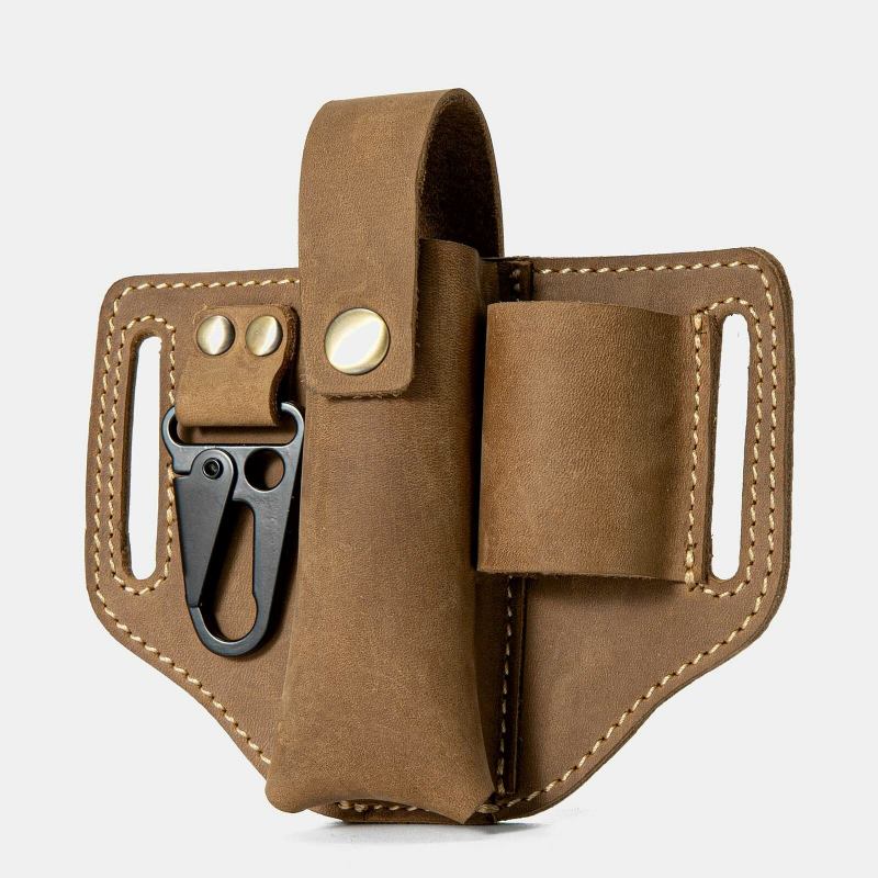 Mænd Ægte Læder Edc Fanny Pack Multitool Lommelygte Nøgle Foldekniv Organizer Bæltetaske