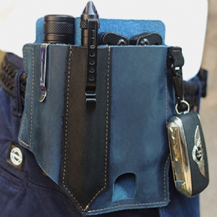 Mænd Edc Vintage Multifunktion Slidfast Ægte Læder Taljetaske Nøglering Tactical Bag