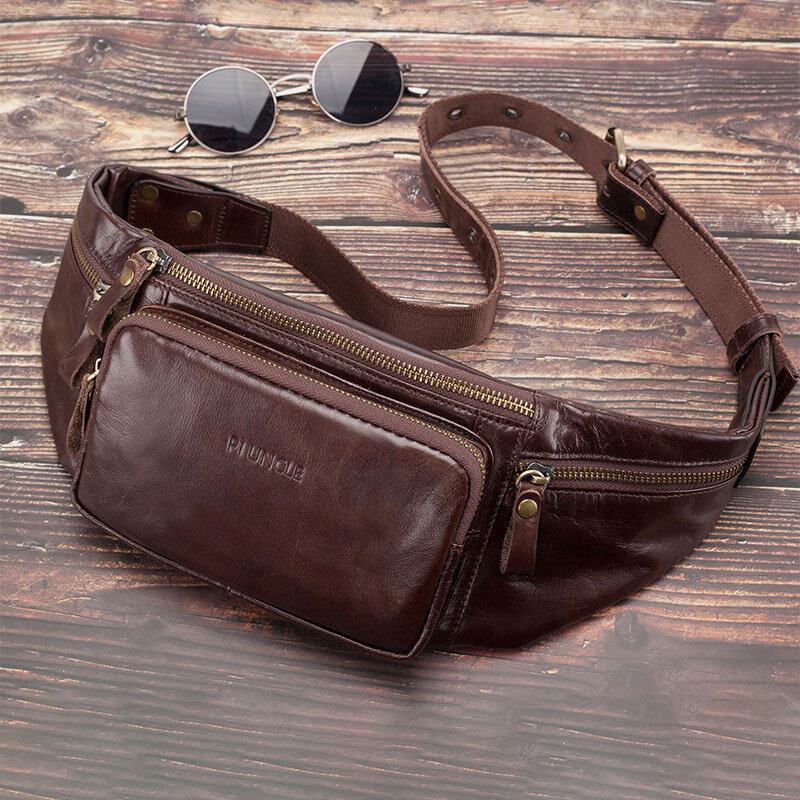 Ægte Læder Til Mænd Retro Sport Outdoor Multi-bære Brysttaske Sling Taske Crossbody Taske Taljetaske