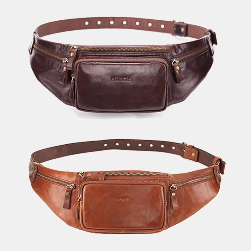 Ægte Læder Til Mænd Retro Sport Outdoor Multi-bære Brysttaske Sling Taske Crossbody Taske Taljetaske