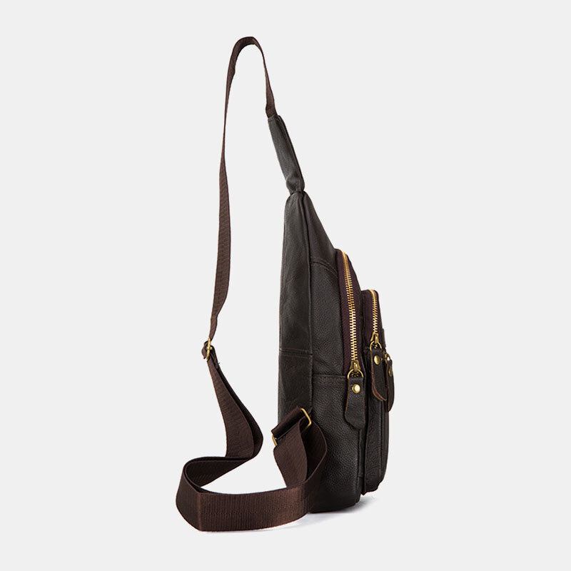 Mænd Ægte Læder Flerlag Vandtæt Casual Crossbody Taske Brysttaske Sling Bag