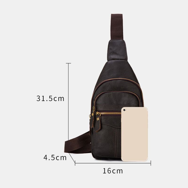 Mænd Ægte Læder Flerlag Vandtæt Casual Crossbody Taske Brysttaske Sling Bag