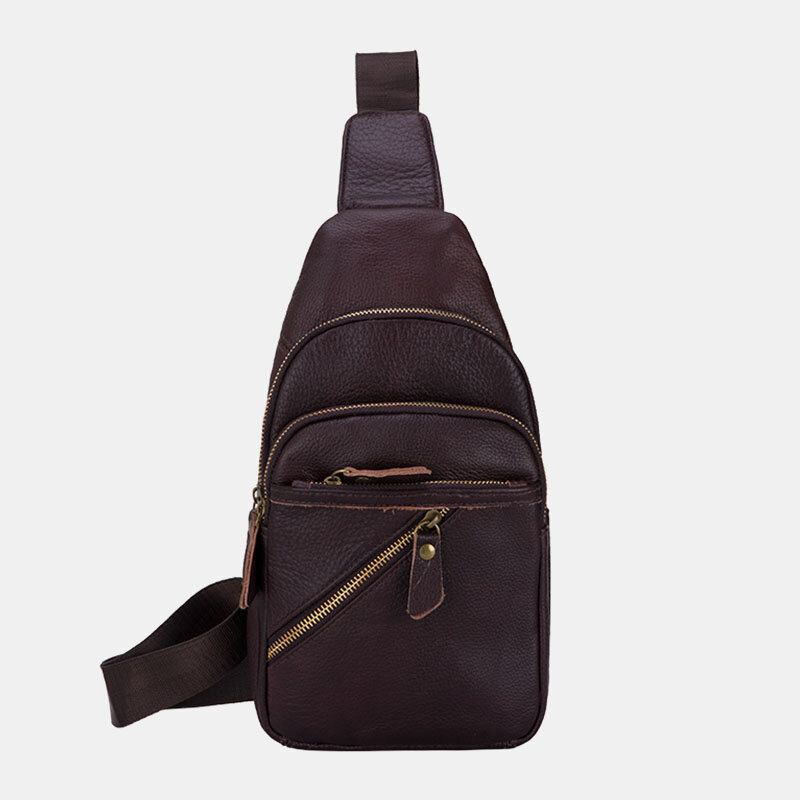 Mænd Ægte Læder Flerlags Letvægts Crossbody-taske Brysttaske Sling Bag