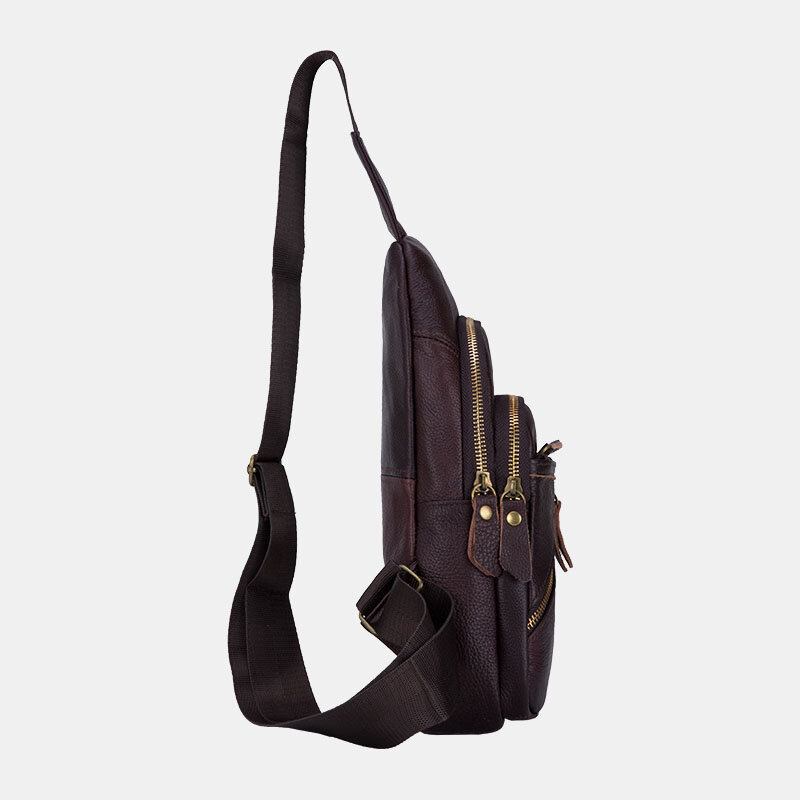 Mænd Ægte Læder Flerlags Letvægts Crossbody-taske Brysttaske Sling Bag