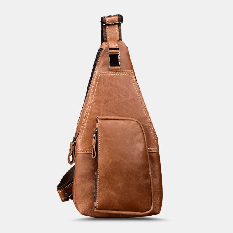 Mænd Ægte Læder Multi-lomme Anti-tyveri Brysttaske Retro Wear Vandtæt Crossbody Taske