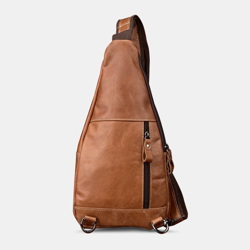 Mænd Ægte Læder Multi-lomme Anti-tyveri Brysttaske Retro Wear Vandtæt Crossbody Taske