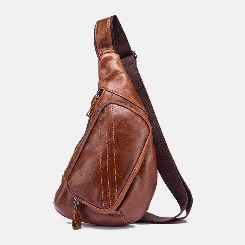 Mænd Ægte Læder Multi-lomme Retro 9 Tommer Stor Kapacitet Vandtæt Telefon Brysttasker Crossbody Taske