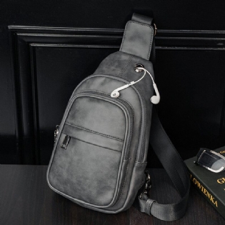 Mænd Ensfarvet Hovedtelefon Huldesign Multi-lomme Brysttaske Casual Udendørs Pu Blødt Læder Slidfast Crossbody Tasker Skuldertaske