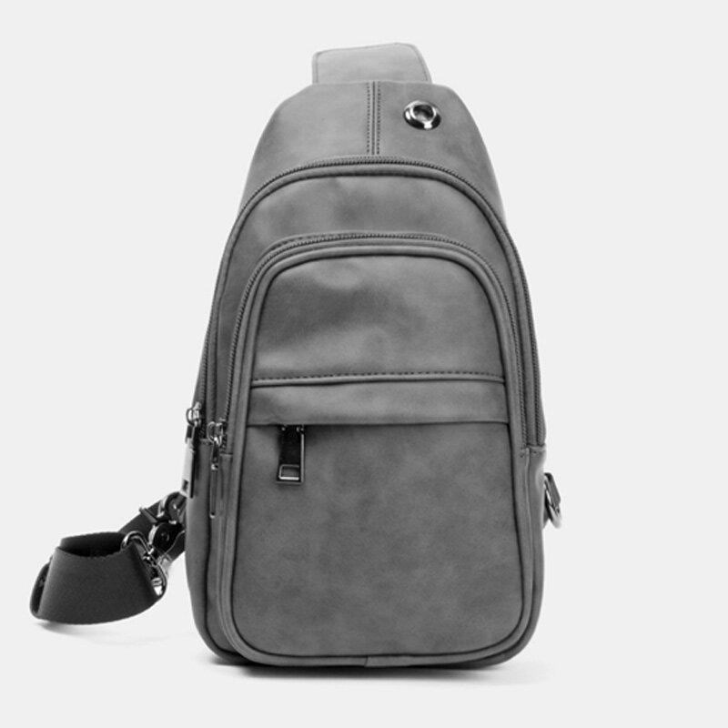 Mænd Ensfarvet Hovedtelefon Huldesign Multi-lomme Brysttaske Casual Udendørs Pu Blødt Læder Slidfast Crossbody Tasker Skuldertaske