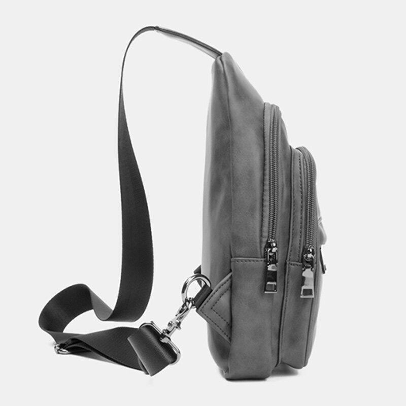 Mænd Ensfarvet Hovedtelefon Huldesign Multi-lomme Brysttaske Casual Udendørs Pu Blødt Læder Slidfast Crossbody Tasker Skuldertaske