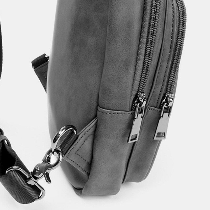 Mænd Ensfarvet Hovedtelefon Huldesign Multi-lomme Brysttaske Casual Udendørs Pu Blødt Læder Slidfast Crossbody Tasker Skuldertaske