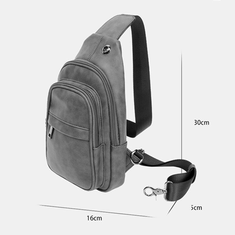 Mænd Ensfarvet Hovedtelefon Huldesign Multi-lomme Brysttaske Casual Udendørs Pu Blødt Læder Slidfast Crossbody Tasker Skuldertaske