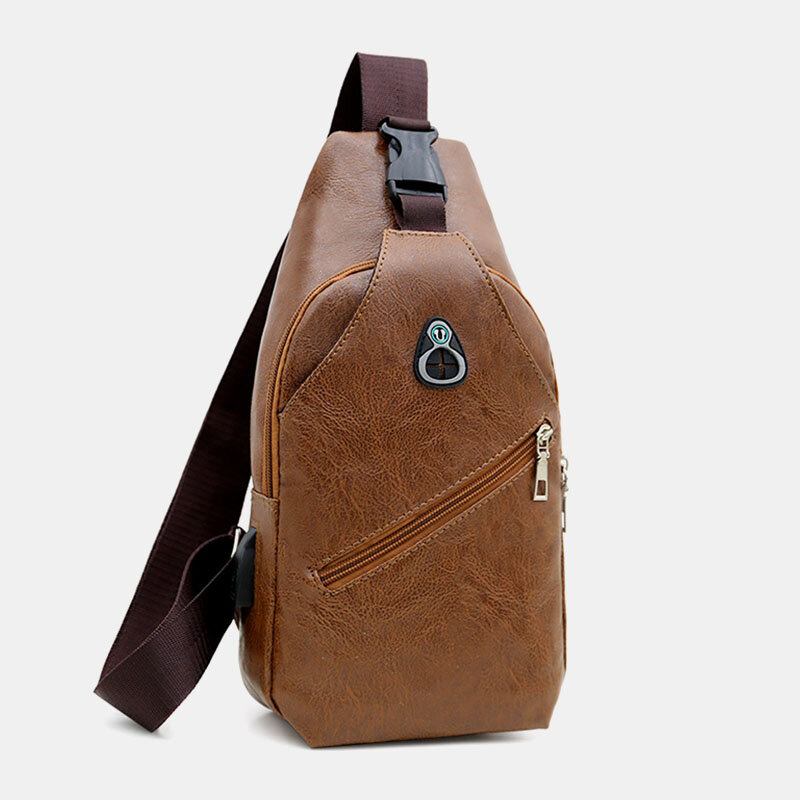 Mænd Imiteret Læder Usb-opladningsøretelefon Rejse Retro Business Brysttaske Crossbody Taske