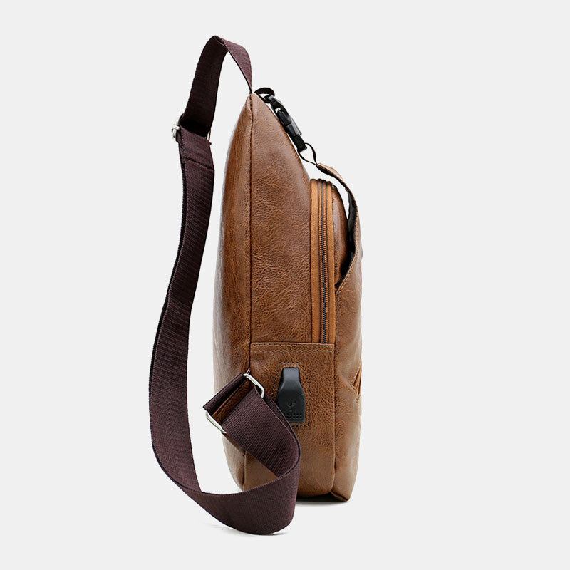 Mænd Imiteret Læder Usb-opladningsøretelefon Rejse Retro Business Brysttaske Crossbody Taske