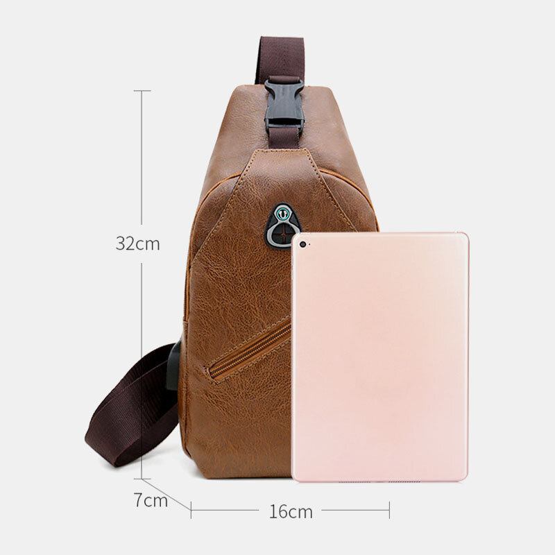 Mænd Imiteret Læder Usb-opladningsøretelefon Rejse Retro Business Brysttaske Crossbody Taske