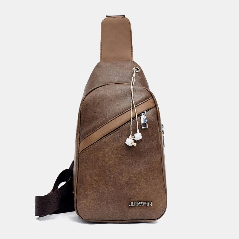 Mænd Large Capacity Øretelefonhul Business Multi-pocket Crossbody Taske Brysttaske Sling Bag