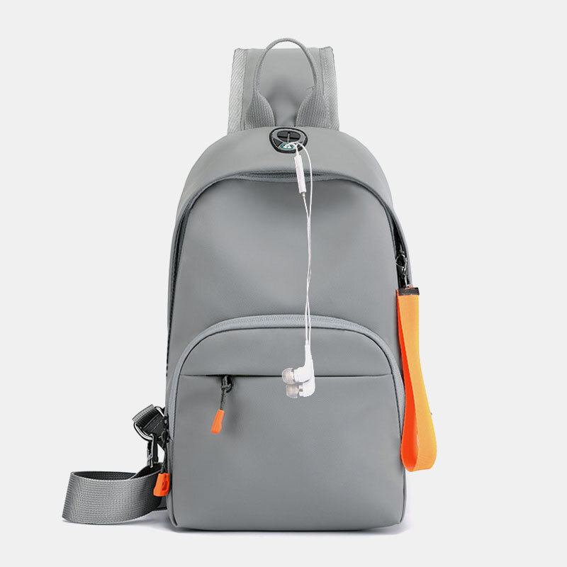 Mænd Nylon Øretelefon Hul Vandtæt Udendørs Crossbody Taske Brysttaske Sling Bag