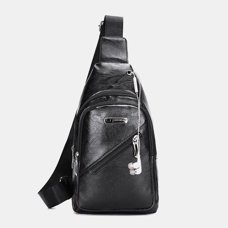 Mænd Øretelefon Hole Business Multi-pocket Crossbody Taske Brysttaske Sling Bag