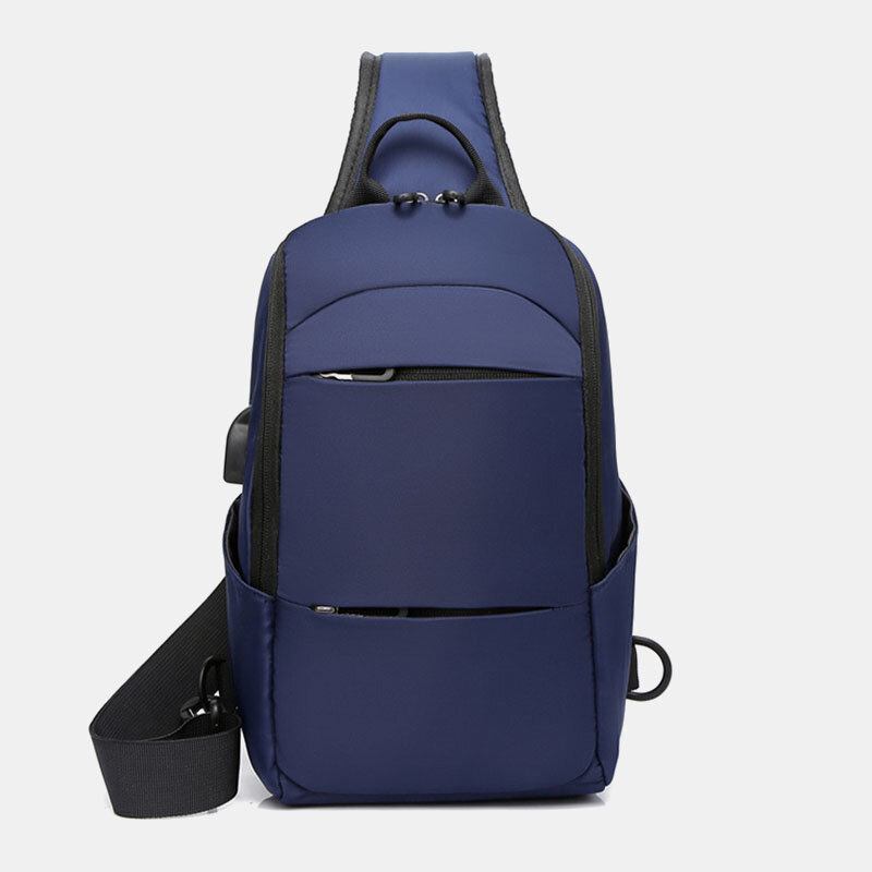 Mænd Oxford Stor Kapacitet Usb Opladning Flerlag Vandtæt Crossbody Taske Brysttaske Sling Bag