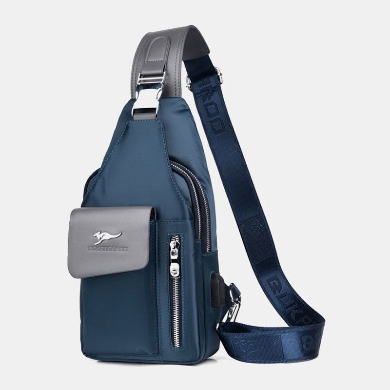 Mænd Oxford Usb Opladning Hovedtelefon Hul Design Brysttaske Multifunktion Multi-lomme Vandtæt Crossbody Skuldertaske