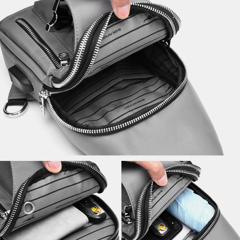 Mænd Oxford Usb Opladning Hovedtelefon Hul Design Brysttaske Multifunktion Multi-lomme Vandtæt Crossbody Skuldertaske