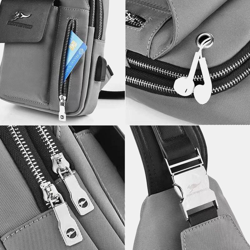 Mænd Oxford Usb Opladning Hovedtelefon Hul Design Brysttaske Multifunktion Multi-lomme Vandtæt Crossbody Skuldertaske