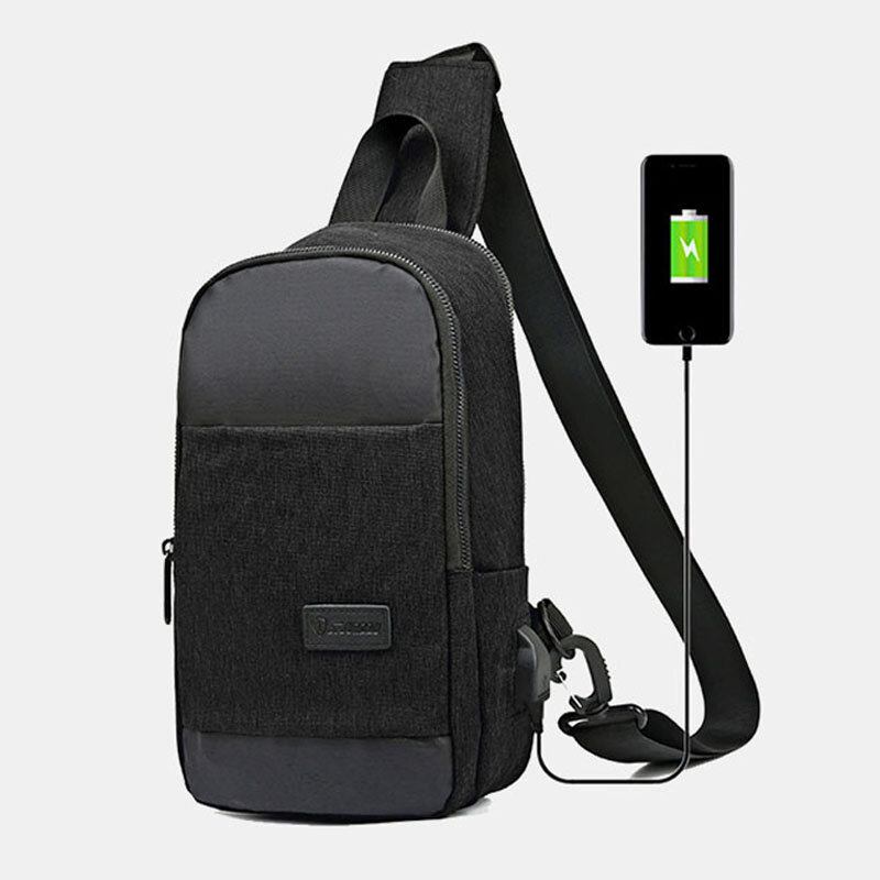 Mænd Oxford Vandtæt Usb-opladningsbrysttaske Med Stor Kapacitet Messenger Crossbody-taske