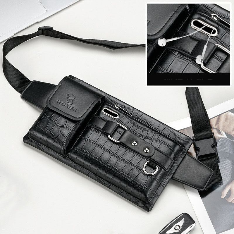 Mænd Pu-læder Multi-lomme Slidstærk Brysttaske Taljetaske Hovedtelefonhul Design 6.5 Tommer Telefontaske Crossbody-tasker