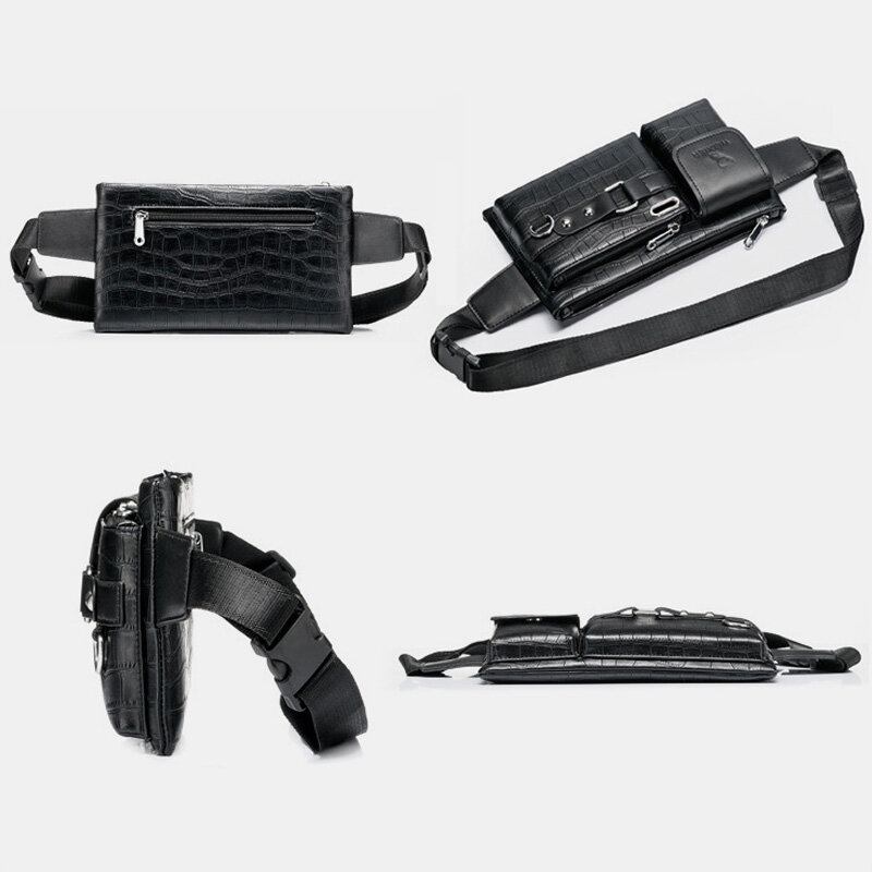 Mænd Pu-læder Multi-lomme Slidstærk Brysttaske Taljetaske Hovedtelefonhul Design 6.5 Tommer Telefontaske Crossbody-tasker