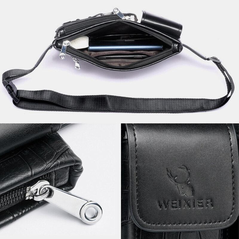 Mænd Pu-læder Multi-lomme Slidstærk Brysttaske Taljetaske Hovedtelefonhul Design 6.5 Tommer Telefontaske Crossbody-tasker