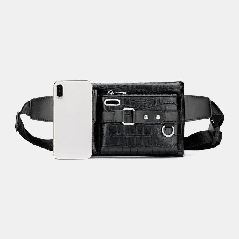 Mænd Pu-læder Multi-lomme Slidstærk Brysttaske Taljetaske Hovedtelefonhul Design 6.5 Tommer Telefontaske Crossbody-tasker