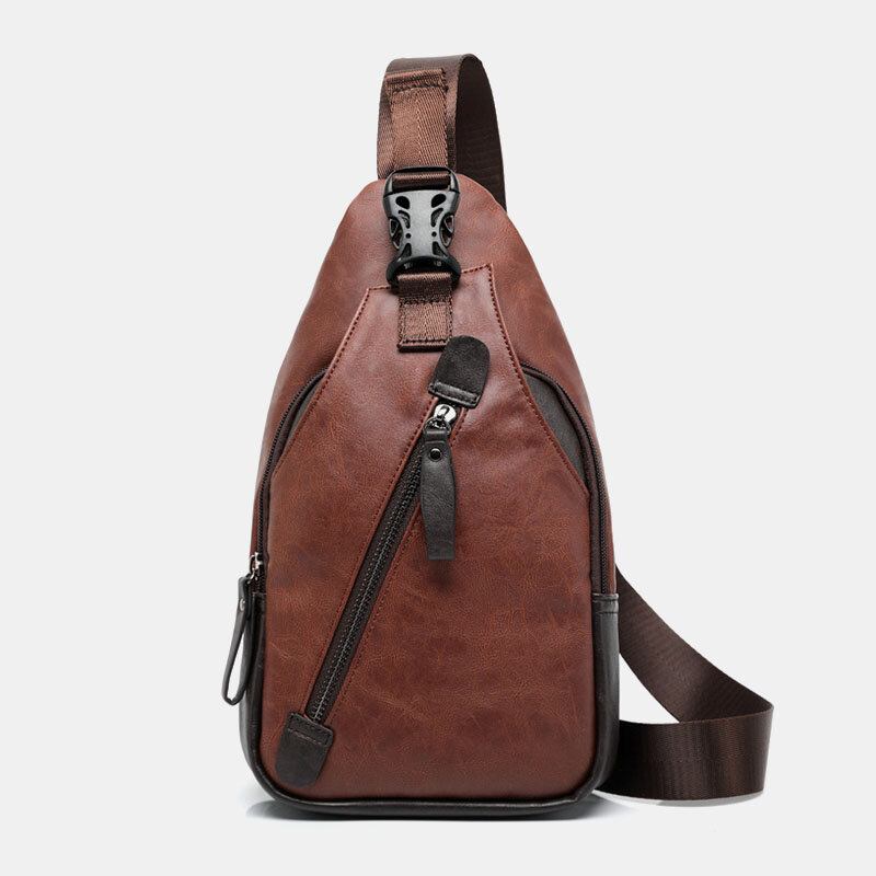 Mænd Pu Læder Multi-lomme Vandtæt Casual Crossbody Taske Brysttaske Sling Bag