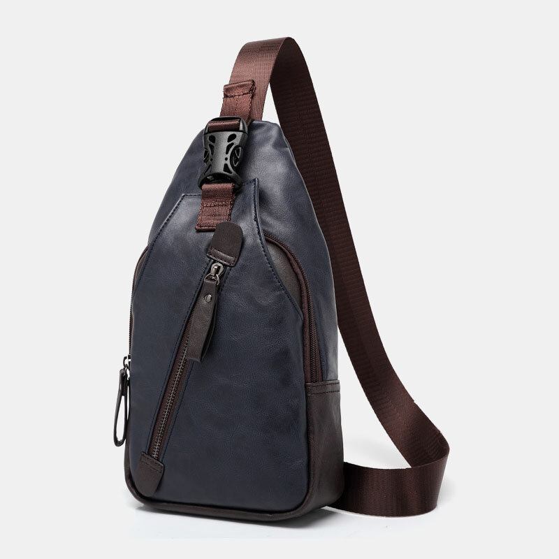 Mænd Pu Læder Multi-lomme Vandtæt Casual Crossbody Taske Brysttaske Sling Bag