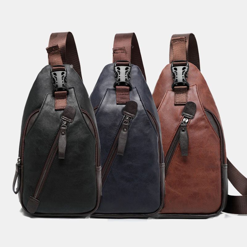 Mænd Pu Læder Multi-lomme Vandtæt Casual Crossbody Taske Brysttaske Sling Bag