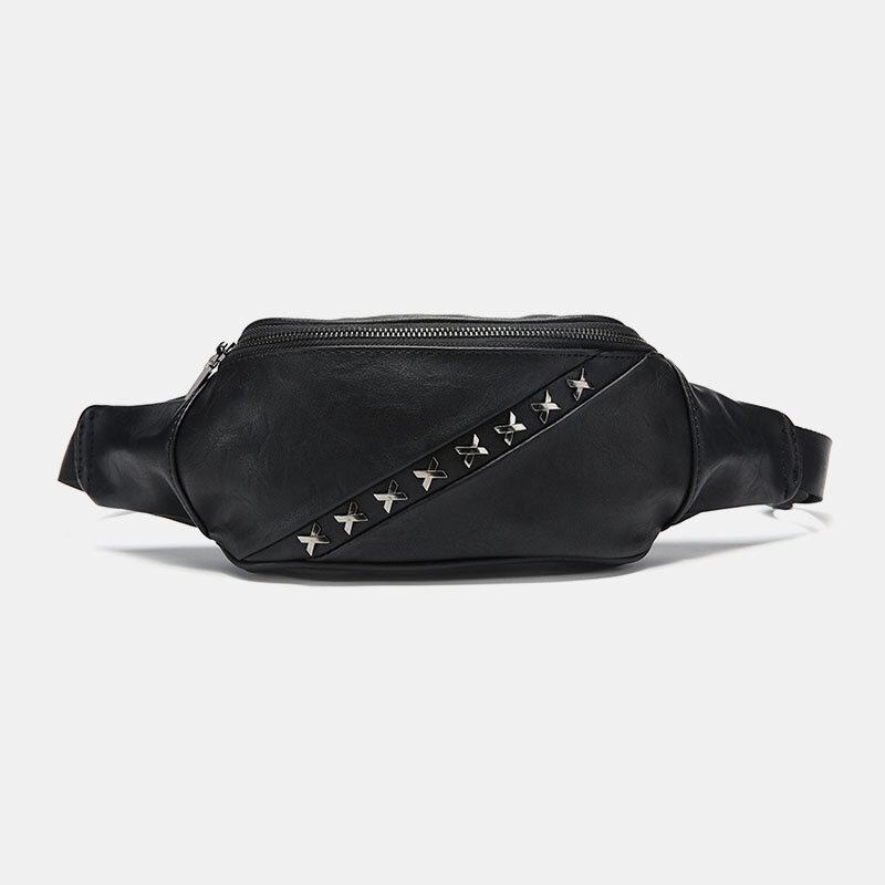 Mænd Pu Læder Multifunktion Anti-tyveri Lomme Taske All-match Nitte Dekorer Vandtæt Bryst Taske Crossbody Taske