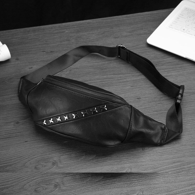 Mænd Pu Læder Multifunktion Anti-tyveri Lomme Taske All-match Nitte Dekorer Vandtæt Bryst Taske Crossbody Taske