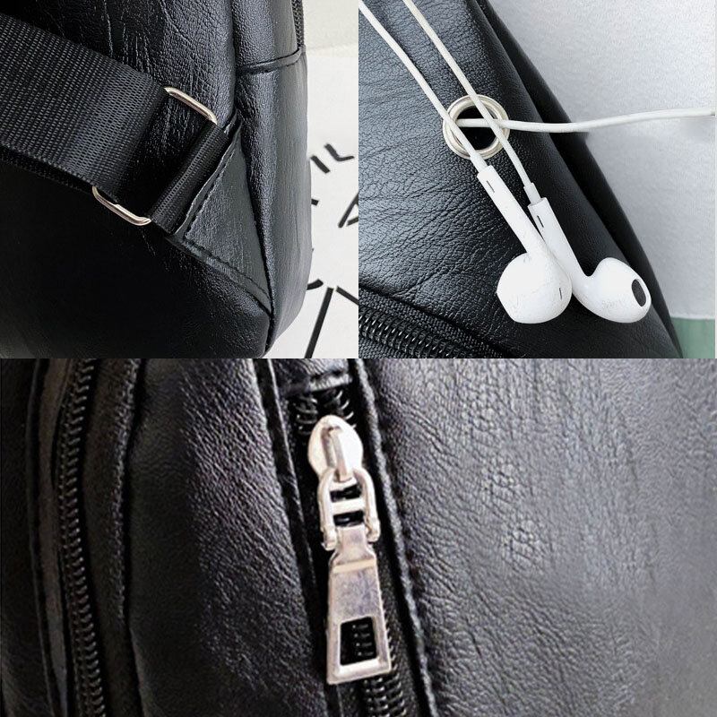 Mænd Pu Læder Øretelefon Hul Multi-bære Vandtæt Crossbody Taske Bryst Taske Sling Bag