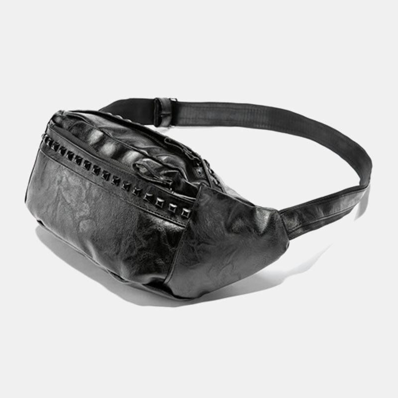 Mænd Pu Læder Stor Kapacitet Brysttaske Retro Vandtætte Nitter Dekorer Crossbody Skuldertaske