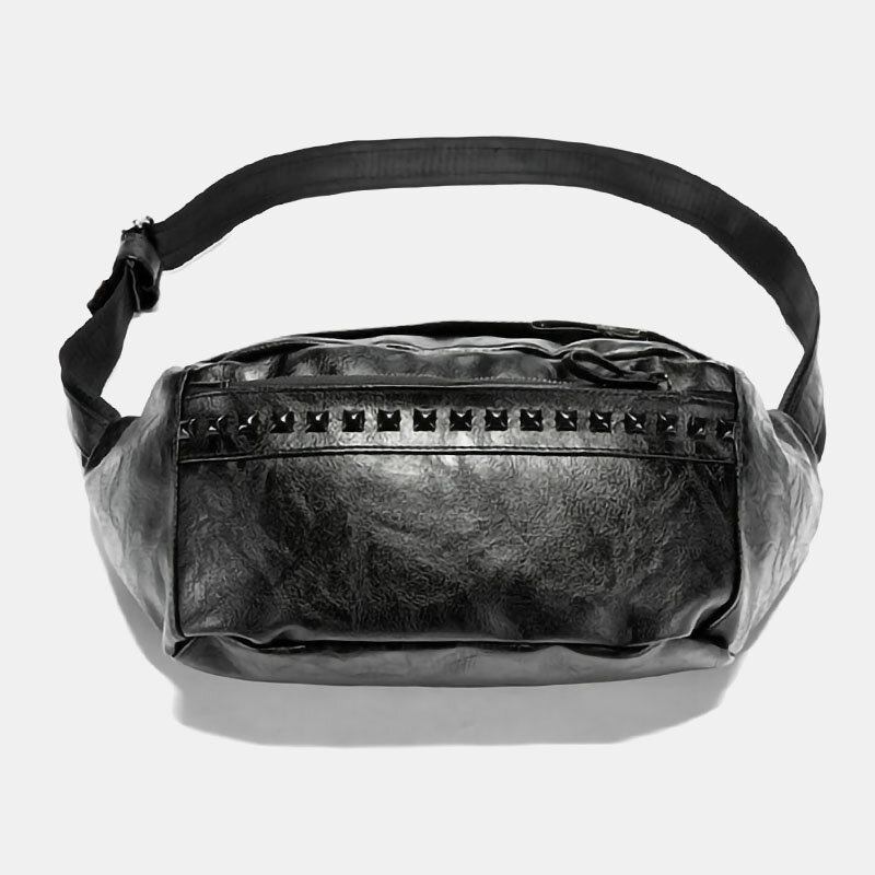 Mænd Pu Læder Stor Kapacitet Brysttaske Retro Vandtætte Nitter Dekorer Crossbody Skuldertaske