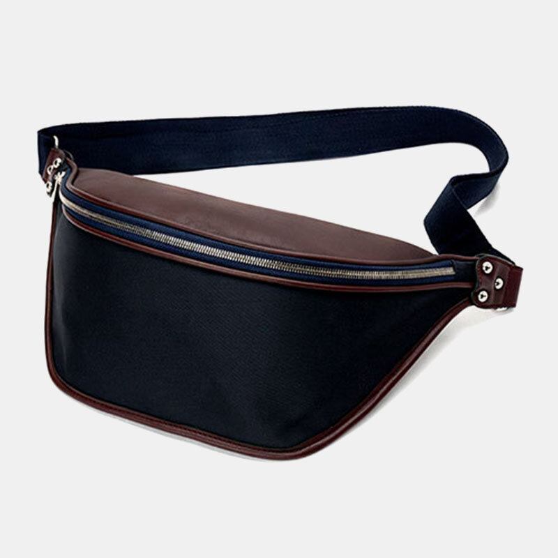 Mænd Pu Læder Tofarvet Splejsning Sport Vintage Vandtæt Patchwork Crossbody Taske Brysttaske Skuldertaske